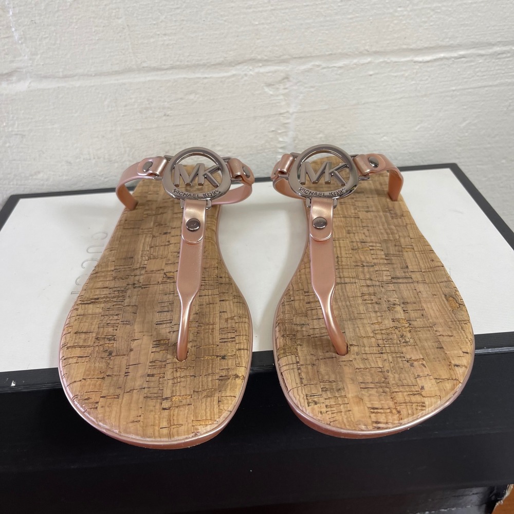 Michael Kors MK Gold Charm Rose Gold Jelly Thong Sandals Women's Size 9 M